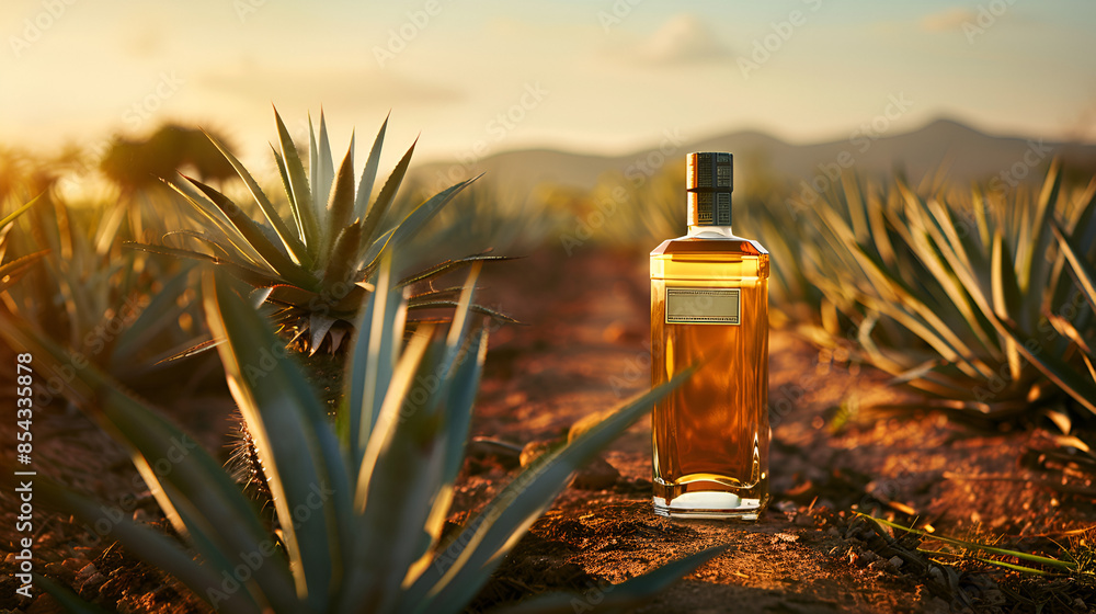 industria tequilera paisaje de un campo de agave plantacion de agave botella de tequila con espacio para copiar industria tequilera paisaje de un campo de agave plantacion de agave botella de tequila con espacio para copiar
