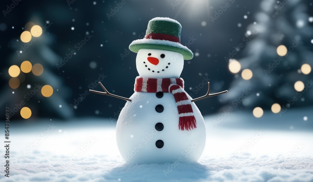 Fototapeta premium snowman in winter secenery with copy space. new model snowman