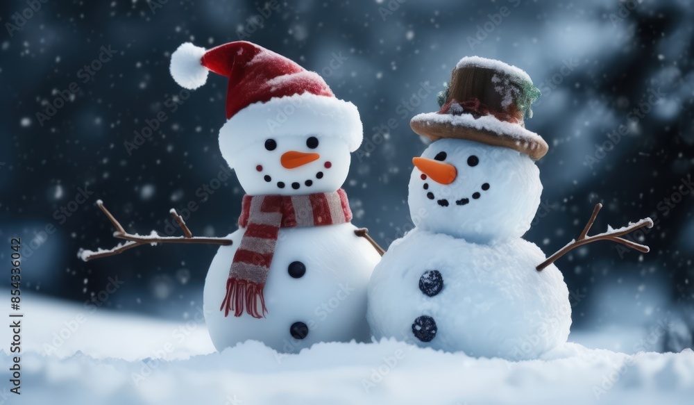snowman in winter secenery with copy space. new model snowman snowman in winter secenery with copy space. new model snowman