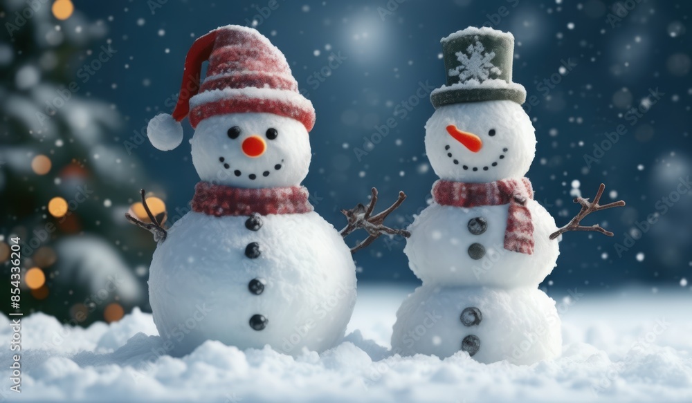 snowman in winter secenery with copy space. new model snowman snowman in winter secenery with copy space. new model snowman
