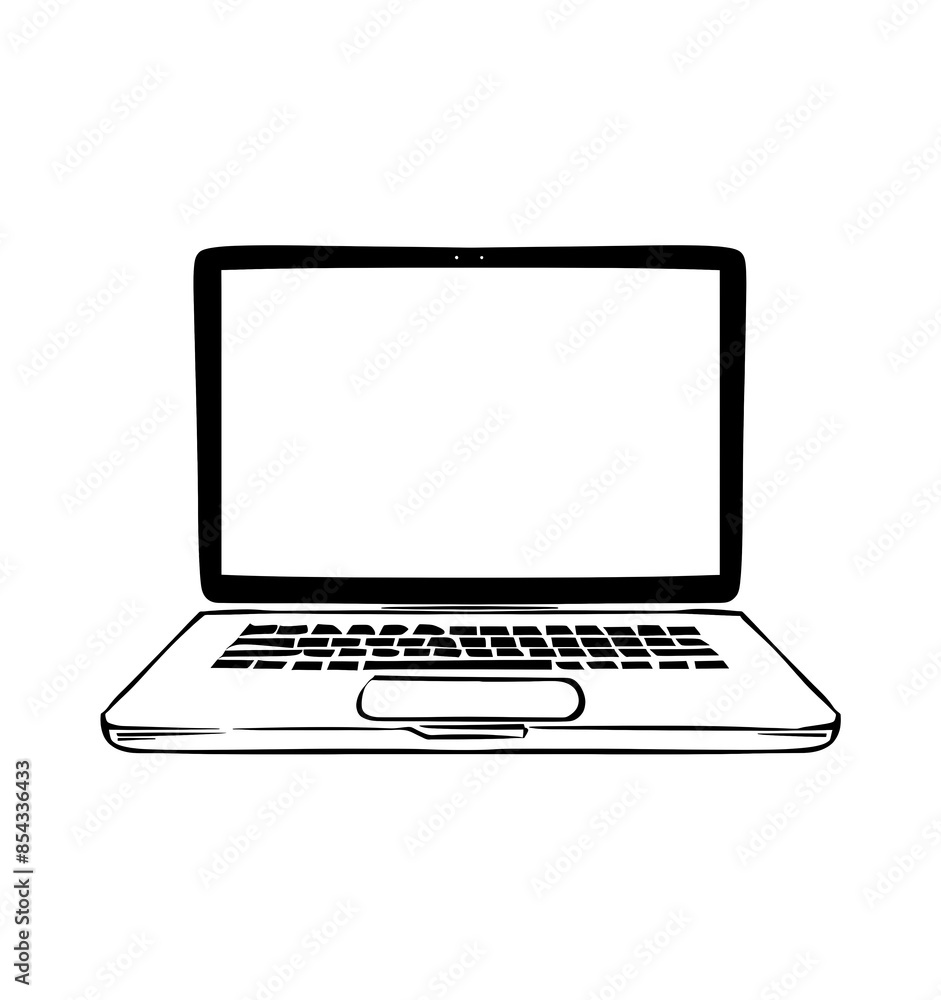 simple line drawing of laptop with blank screen stylized white background vector simple line drawing of laptop with blank screen stylized white background vector