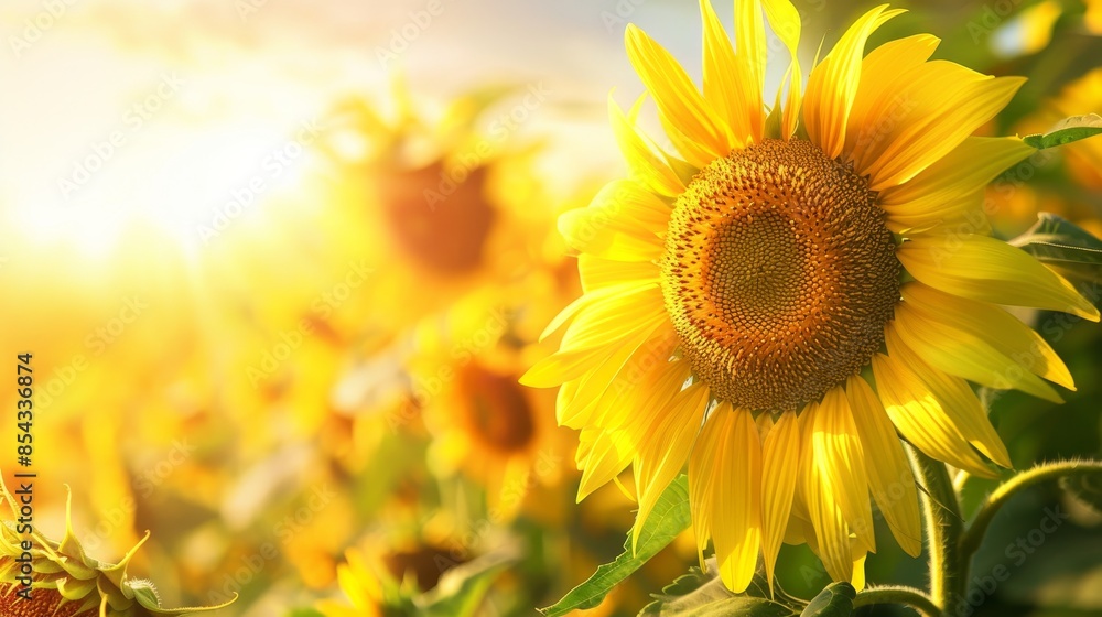 Obraz premium Sunflower on blurred sunny nature background