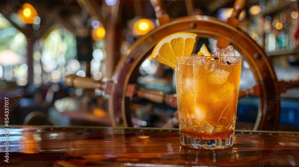 A ships wheel serves as the backdrop for our signature rum punch perfect for getting the party started. A ships wheel serves as the backdrop for our signature rum punch perfect for getting the party started.