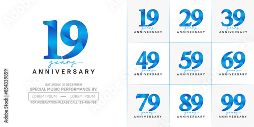 anniversary logotype set vector, blue and black color for special day celebration photo