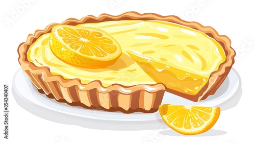 A View of 32-bit Lemon Tart, in a vector cartoon style, isolated white background photo