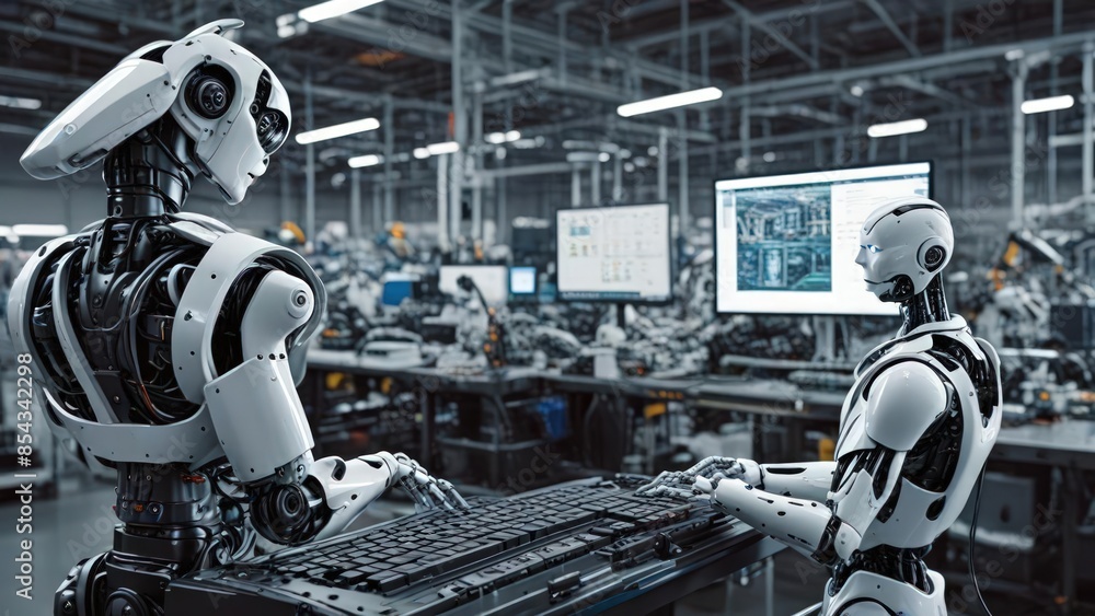 Fototapeta premium robots are working using computers