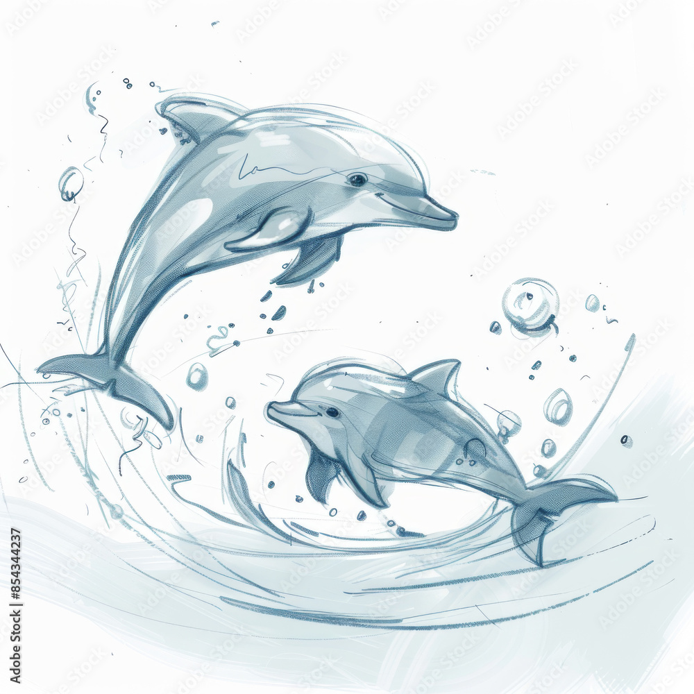 Obraz premium Animation concept character sketch of a mother dolphin and calf