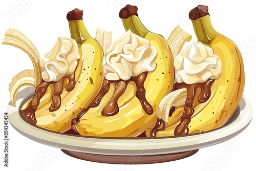 A View of 32-bit Bananas Foster, in a vector cartoon style, isolated white background photo