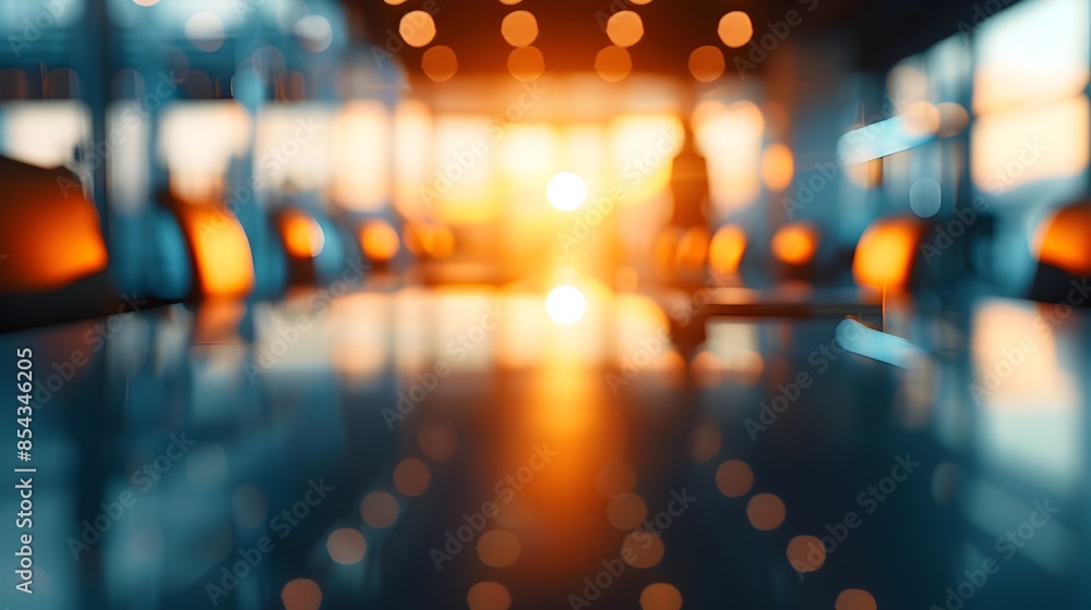 Fototapeta premium Blurred Abstract Office Background with Blurred Business People Meeting at Table