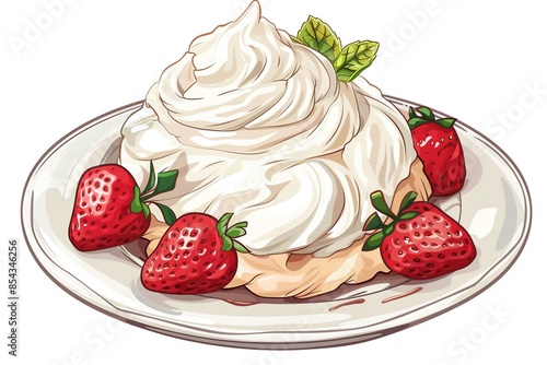 A View of 32-bit Pavlova, in a vector cartoon style, isolated white background photo