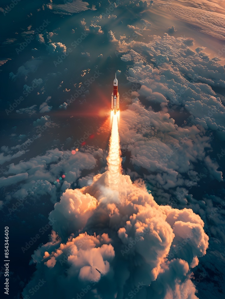 © yelosole - Dramatic Aerial View of Rocket Launching from Base with Billowing Smoke Plumes