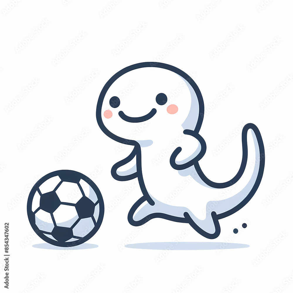 Cute Smiling Salamander Playing Football Cute Smiling Salamander Playing Football