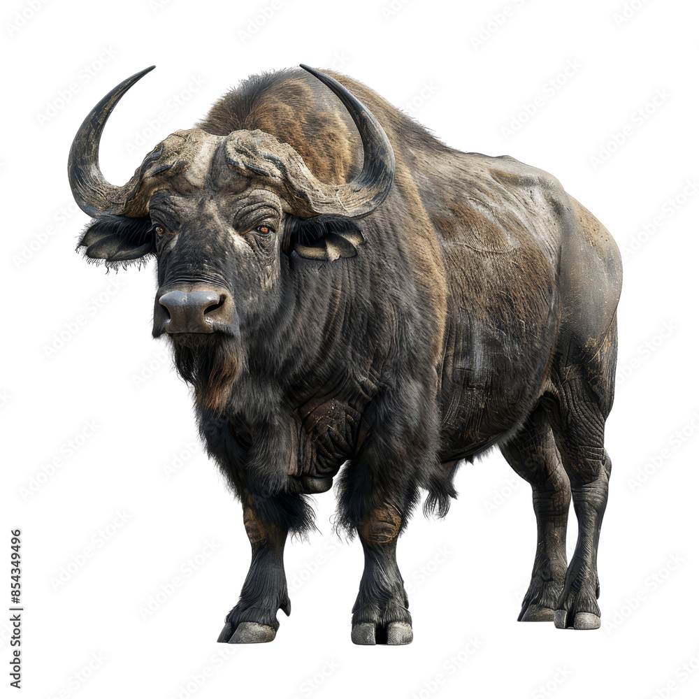 Majestic water buffalo standing with large horns on transparent background clipart Majestic water buffalo standing with large horns on transparent background clipart