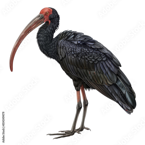 Black ibis standing with long curved beak on transparent background clipart photo