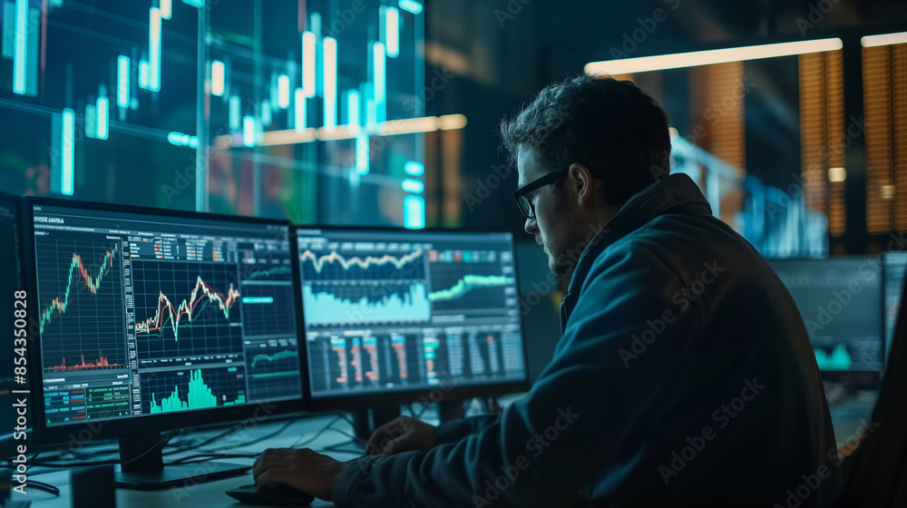 stocks broker working with stock market data analysis on computer screens stocks broker working with stock market data analysis on computer screens