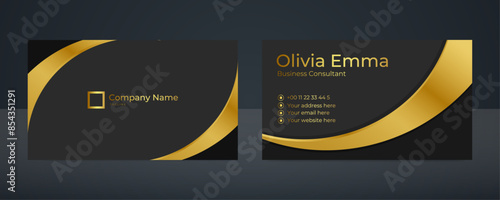 Clean style modern business card template with gold color
