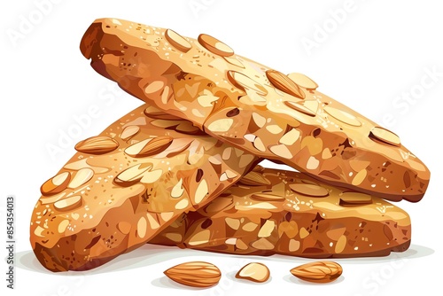 A View of 32-bit Almond Biscotti, in a vector cartoon style, isolated white background photo