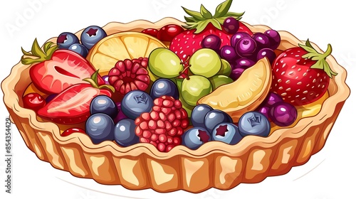 A View of 32-bit Fruit Tart, in a vector cartoon style, isolated white background photo