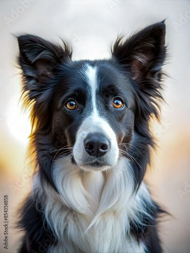 Close-up portrait view of Border Collie looking at the camera with its ears perked up