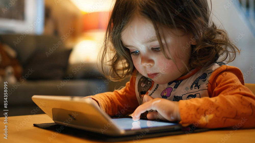 A child attending an online class on a tablet. Child Online A child attending an online class on a tablet. Child Online