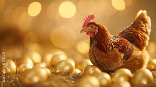 Hen with Golden Eggs, Softly Blurred Background © peera