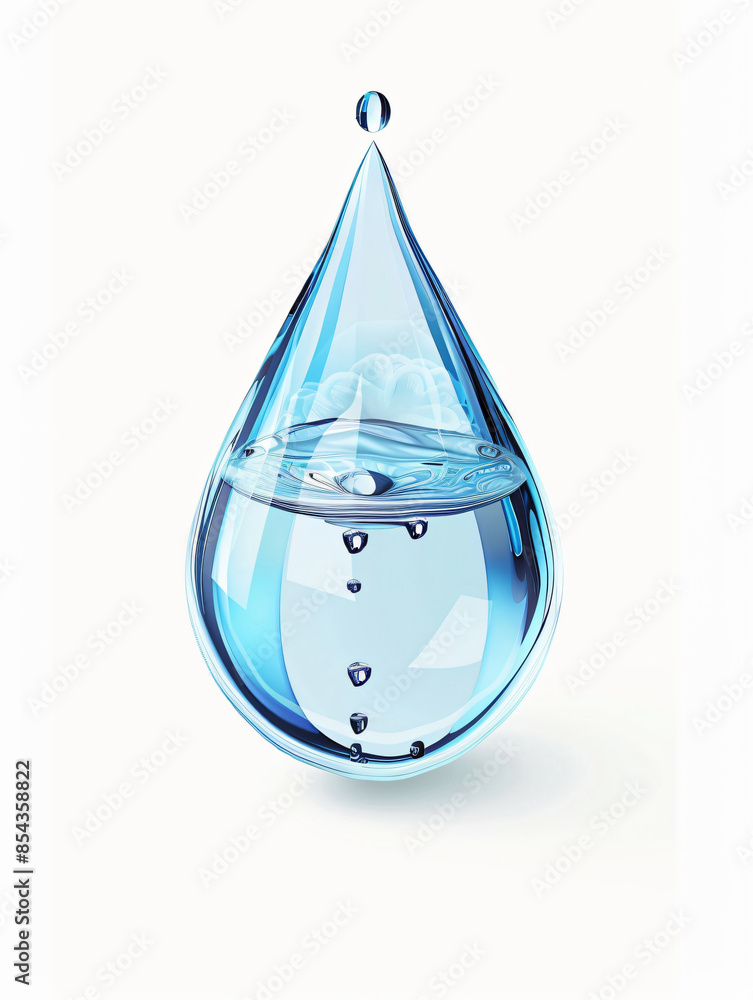 A single water drop with a small cloud inside, for nature, science, and design A single water drop with a small cloud inside, for nature, science, and design