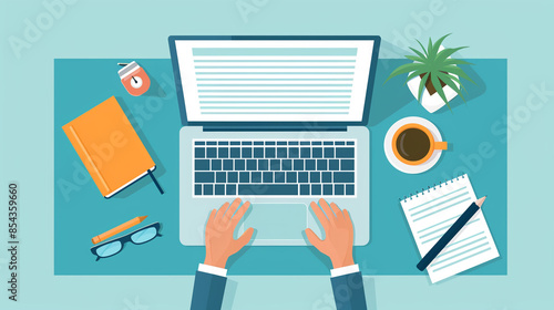 A person writing a blog post on a computer. Writing Blog