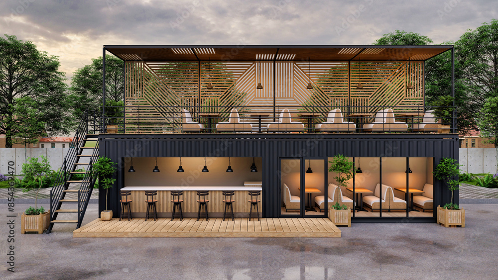 3D Render Illustration 40ft Shipping Container Cafe 3D Render Illustration 40ft Shipping Container Cafe