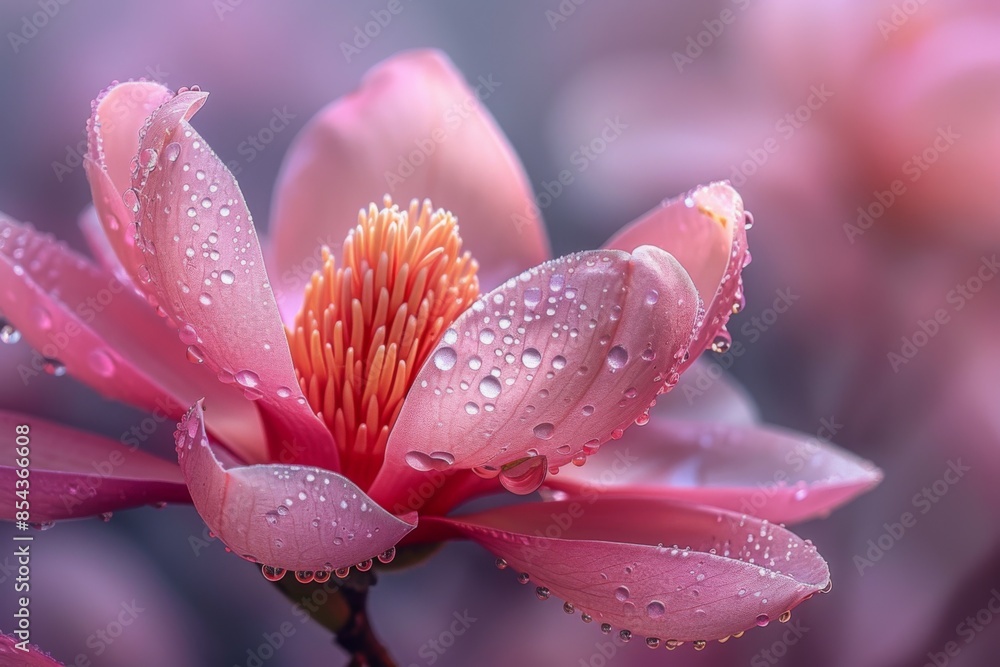 Pink Magnolia Blossom with Dew Drops Pink Magnolia Blossom with Dew Drops
