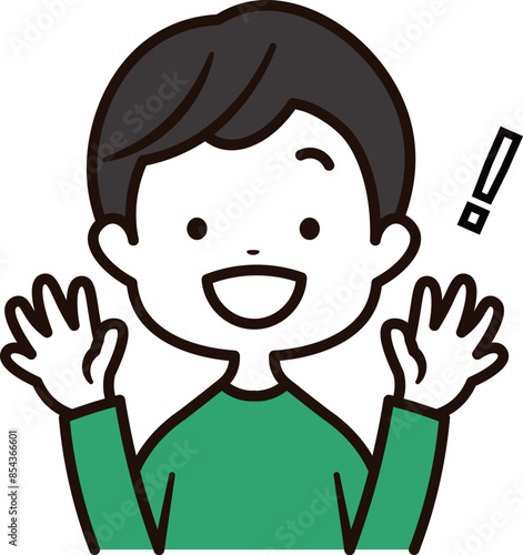 笑顔で驚いている男の子の上半身のアイコンイラスト素材