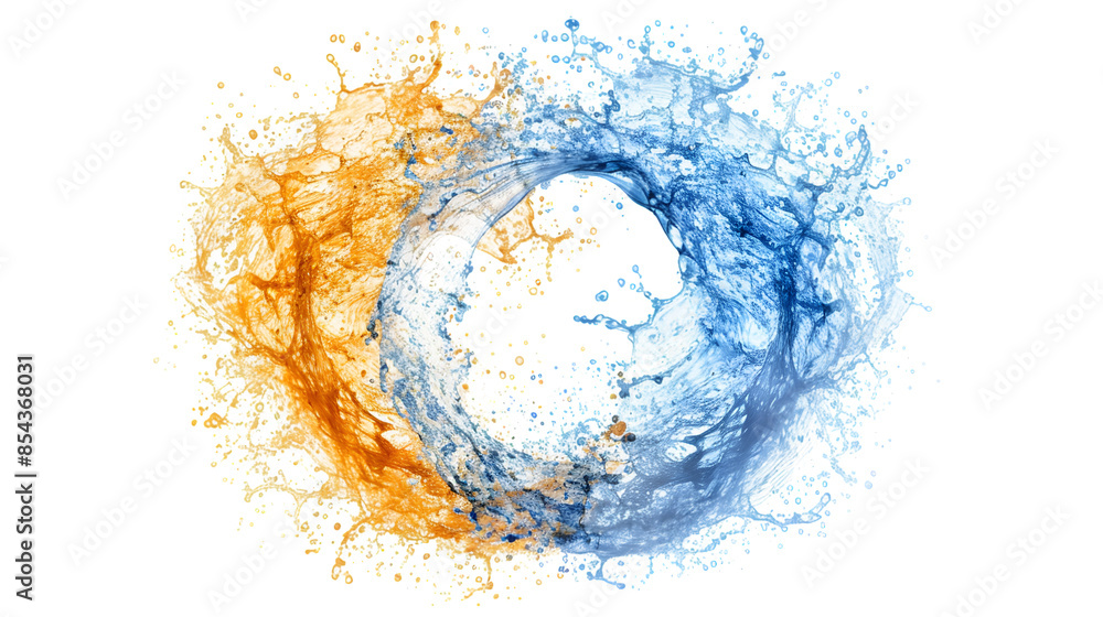 Splashing Yellow and blue on circle isolated on white or transparent background, PNG Splashing Yellow and blue on circle isolated on white or transparent background, PNG