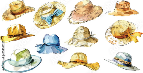 sun hat watercolor clipart	