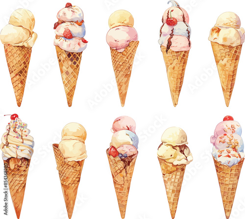 ice cream cone watercolor clipart	