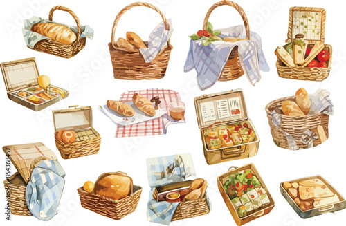 picnic basket watercolor clipart	