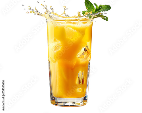 mango with dynamic mango lasse juice splash, isolated on white or transparent background, PNG photo