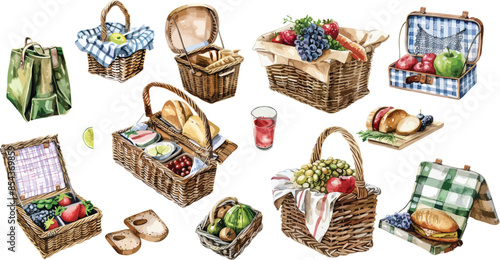 picnic basket watercolor clipart	