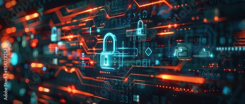 Wallpaper Mural Digital encryption concept with secure data symbols, protecting information, futuristic look, dark background, copy space Torontodigital.ca