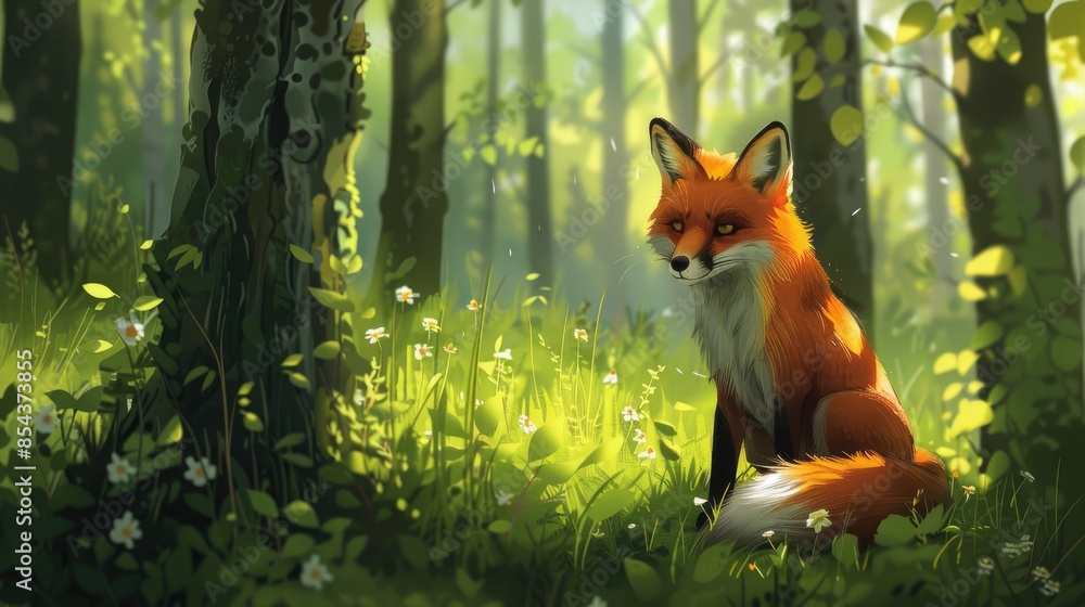 Fototapeta premium A sly fox was spotted near the forest