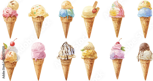 ice cream cone watercolor clipart	