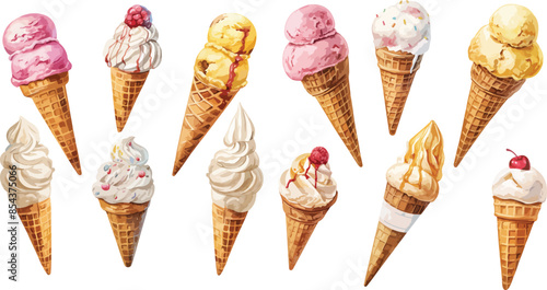 ice cream cone watercolor clipart	