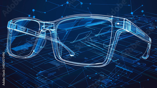 Illustration of stylized technical design for eyewear