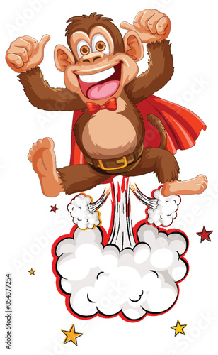 Cheerful monkey flying with a red cape