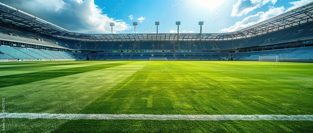 Empty professional stadium, lush green turf, Empty professional stadium, lush green turf,