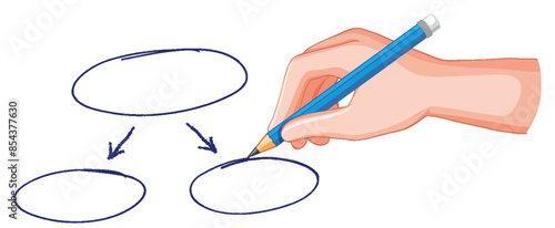 Hand drawing a flowchart with arrows