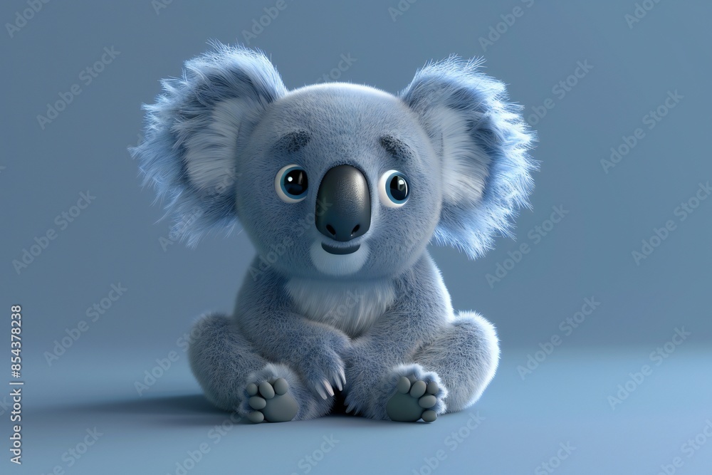 Cartoon koala with gray fur and fluffy ears on a monochrome background in 3D style, genetated by ai Cartoon koala with gray fur and fluffy ears on a monochrome background in 3D style, genetated by ai