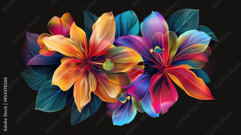 Fototapeta premium Vibrant flower design on black backdrop