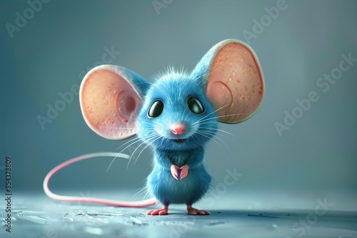 Cartoon mouse with big ears and a long tail on a monochrome background in 3D style  , genetated by ai © Виталий Сова