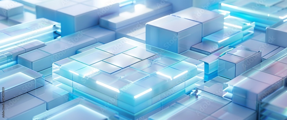 Isometric Flooring with Blue Frosted Glass and White Acrylic Material in Minimalist Design Style, Featuring Transparent Technology Sense, Data Visualization Elements Isometric Flooring with Blue Frosted Glass and White Acrylic Material in Minimalist Design Style, Featuring Transparent Technology Sense, Data Visualization Elements