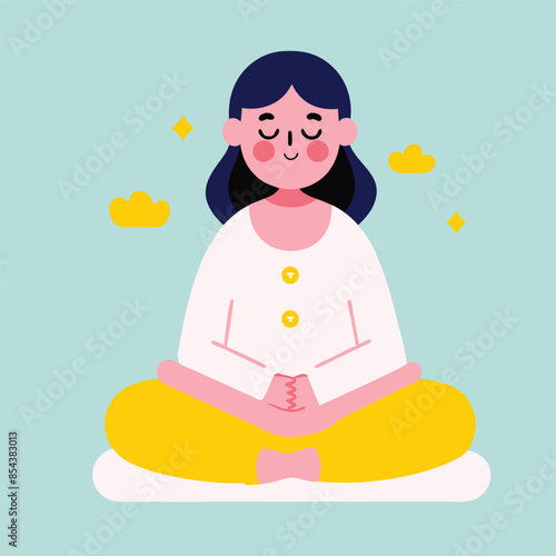 girl meditate with a flower