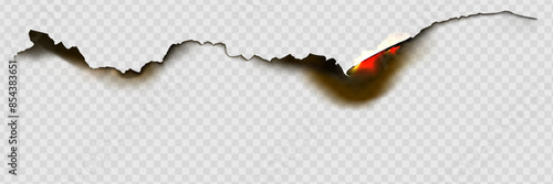 Burnt paper edges with fire and black ash. Vector realistic set of borders and frames from burnt and smoldering sheets of paper